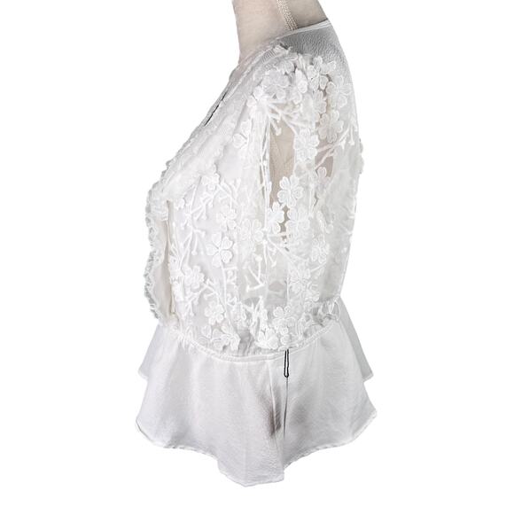 Alice Blue Lace Peplum V-Neck Blouse White XL New - Picture 5 of 13